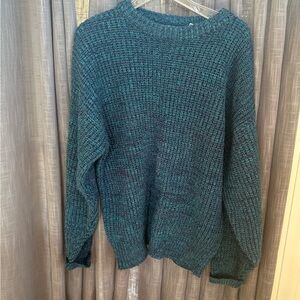Men’s Cozy Teal Knit Sweater grandmpa pullover size L vintage retro by honors